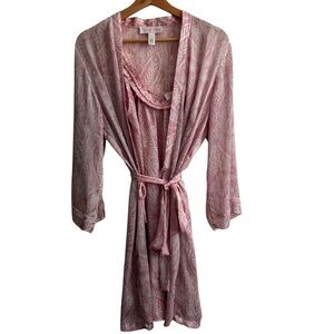 Oscar de la Renta Pink Patterned Sheer Women's Robe and Nightgown Size Small